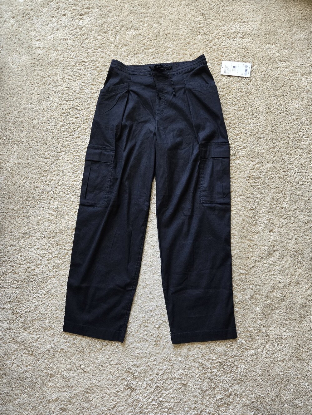 Athleta Paradise Straight Leg Cargo Pants Womens S Black Linen Blend